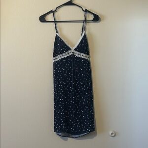 Hollister Navy Floral Midi Slip Dress with White Lace Trim